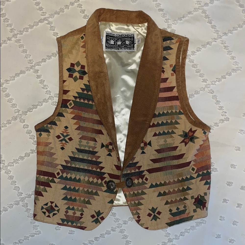 Multicolored Quilted Patterned Vintage Suede Vest